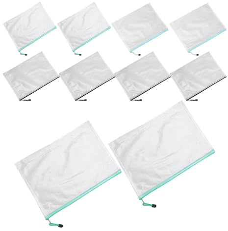 SEWACC Lot de 12 Pochettes Transparentes Zippées en Pvc Imperméable pour Rangement de Documents et Magazines Maison Bureau Couleur Aléatoire