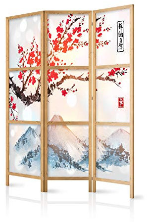 murando - Paravent Intérieur Japonais 135x172 cm - Séparateur de Pièce en Bois Naturel et Toile Imprimée - Cloison de Séparation pour Chambre à Coucher - p-B-0002-z-b