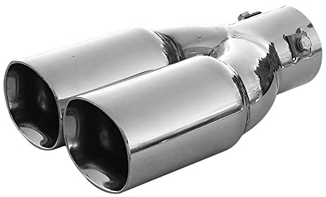 Doppel Auspuffblende Endrohr Auspuff Universell Schalldampfer Doppelendrohr Endrohrblende Sport Sportauspuff Blende Edelstahl Rund bis 56mm Chrom AutoHobby