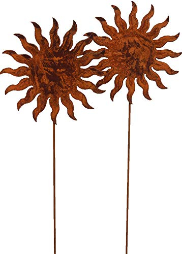 Bornhöft Lot de 2 piquets de jardin en forme de soleil - 20 cm x 60 cm - En métal rouillé - Décoration de jardin