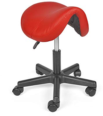 Mingone Sattelhocker Sattelstuhl Drehhocker Höhenverstellbar Bürohocker Ergonomisch Praxishocker mit Rollen Ohne Lehne 360 ° Drehung ，Rot