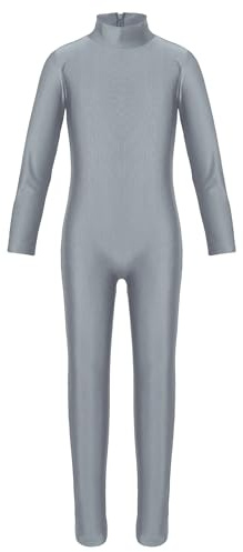 iiniim Kids Boys Girls Mock Neck Long Sleeve Unitard Leotard Full Length Body Suit Jumpsuit Catsuit Dance wear Costumes Dark Gray 8-10