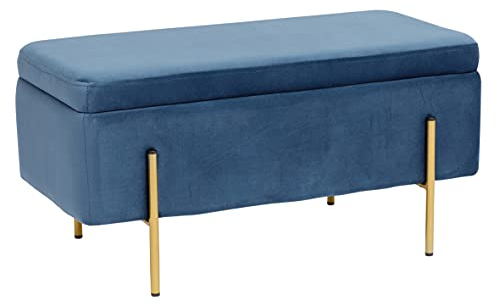 Baroni Home Faltbare Sitzbank, Aufbewahrungsbox, Polsterbank mit Stauraum, Truhenbank oder Fußstütze aus Samt, 80x40x40 cm; Blau
