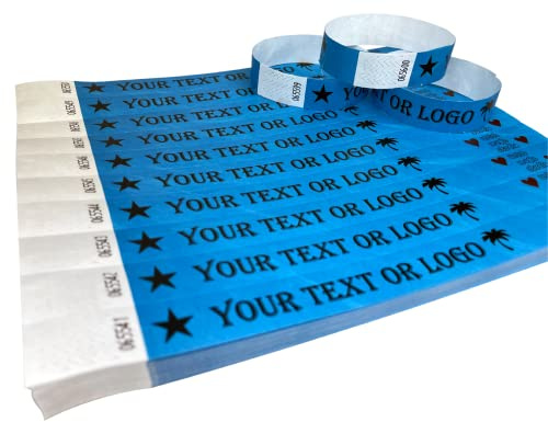 600 Neonblau Individuell Bedruckte Tyvek-Armbänder mit Ihrem Personalisierten Text/Logo für veranstaltungen, Partys, Festivals, ID