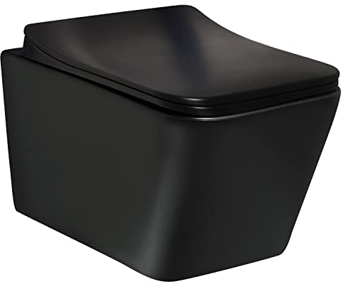 VBChome Hängande toalett svart spolfri av keramik med toalettlock toalettsits av duroplast automatisk sänkning strimless tvättmedel toalett vägg WC vägg-toalett-set modern elegant