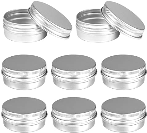 8 Pezzi Contenitore Alluminio 30ML, Piccola Lattina con Tappo a Vite, Rotonda Argento, Cosmetici Barattoli per Trasportare Trucco, Creme, Lozioni