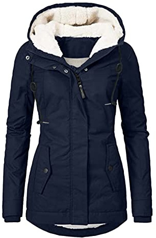 L9WEI Parka de invierno para mujer, chaqueta gruesa con capucha, chaqueta de exteriores, chaqueta ligera de invierno, marine, L