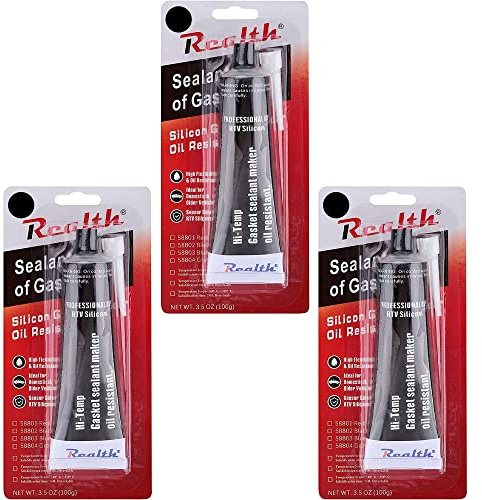 Realth Silikon tätningsmaskin Gasket Maker 3-pack hög temperatur RTV 3,53 oz Ultra svart oljetät hög fläns packning för reparation av motorcykelmaskiner för bilar (SG119N3)