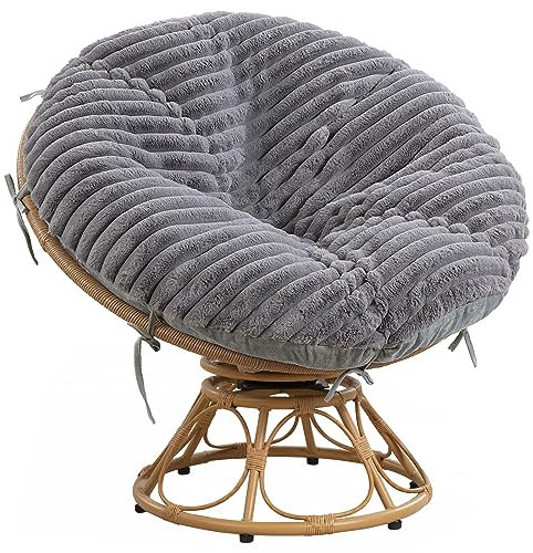 HOMBYS Fluffy Shaggy Cover for Papasan Chair Cushion, Plush Faux Fur Slipcover ONLY, (Without Cushion) Removable Soft Papasan Cushion Covers with 8 Ties, (Light Grey, 55x55)