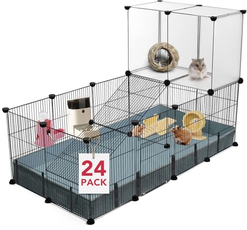 VISCOO 24 Panels Small Animal Playpen,Pet Playpen,C&C Cage for Guinea Pigs,Puppy Play Pen,Bunny Playpen,Indoor Outdoor Portable Metal Wire Yard Fence with Waterproof Mat