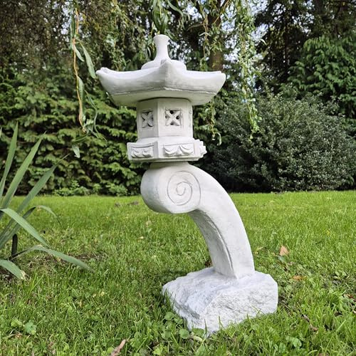 Miyatachi-Doro Statuetta decorativa da giardino in pietra artificiale, lampada giapponese su base arcuata, colore: grigio, pietra artificiale resistente al gelo