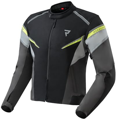REBELHORN Spark motorcykeljacka herr | textil | 2 lager | integrerat membran | avtagbar isolerande väst | armbågar och axelskydd nivå 2 | storlekar upp till 4XL, Svart/grå/fluo gul, S