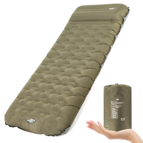 NIKYPJ Isomatte Selbstaufblasend【Benötigt Fußinflation】, 12cm Luftmatratze Camping, Aufblasbare Isomatte Ultraleicht Wasserfest mit Kissen für Wandern, Draussen, Camping, Reisen