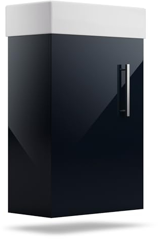 blumfeldt Johnstone Waschbecken mit Unterschrank – Hochglanz schwarz Waschtisch mit Keramikbecken, feuchtigkeitsbeständigem Material und sanft schließendem Fach, einfache Montage