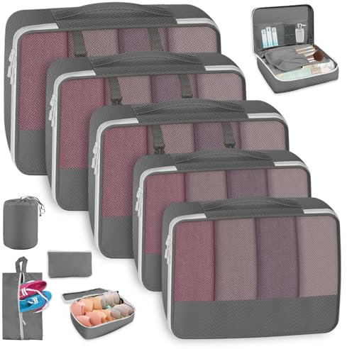 MUUKAIII 10 Teilige Packing Cubes koffer organizer,Koffer Organizer Set， Kleidertaschen, Reisepackwürfel für Koffer, Ordnungssystem für Koffer, Packwürfel Set Reise Würfel (Grau)