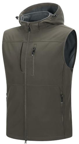 33,000ft Gilet da uomo esterno impermeabile softshell senza maniche gilet in pile caldo con cappuccio cerniera intera gilet softshell, verde oliva, XXG
