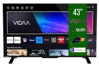 Toshiba Smart TV 43 pouces QLED 43QV2363DA, VIDAA TV QLED 4K 43 pouces, compatible avec Alexa, DVB-T2, technologie LED, Dolby Vision HDR10, HDMI 2.1
