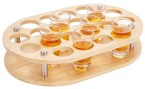 PH PandaHall Support de Verre à Shot Présentoir de Verres à Shot Plateau de Service Porte Verres à Vin avec Trou de 4cm pour 20 tasses, Bar, Pub, Club, Fête, Maison, Restaurant, Cuisine
