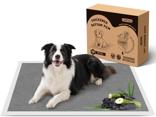 Nobleza Puppy Pads 50 Pack 90x60cm Activated Charcoal Odour Control Leak-Proof 6 Layers Puppy Training Pads Large Super Absorbent Pet Pee Pad Dog Toilet Wee Pad Disposable Incontinence Dog Potty Mats