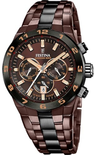 Festina Herren Uhr Analog aus Edelstahl 316L Braun - Quarzwerk - Chronograph - Kalender - Widerstandsfähiges Mineralglas - Wasserdicht bis 10 ATM F20708/1 Special Editions