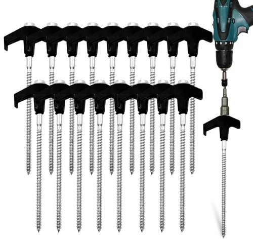 Nexboraque 20 Pack Screw in Tent Stakes, 8 Inch Heavy Duty Ground Anchors with Hex Head Drillable Tent Pegs Camping Stakes for Patio, Garden, Canopies, Grassland, Outdoor (Black)