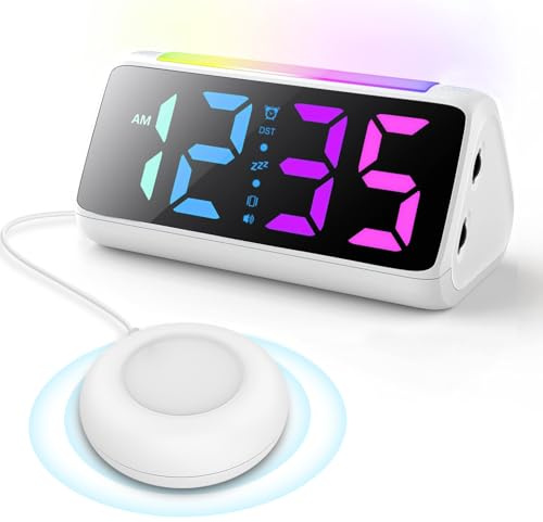 Netzu Digital väckarklocka för djup sömn bullrig vibration nattljus färgglad display sommartid USB-laddningsport reservbatteri