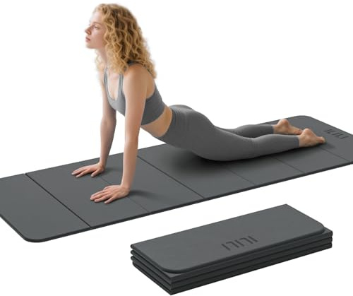 ILILI Foldable Yoga Mat 71 * 24 * 0.3'' - TPE Non-Slip Fitness Mat for Home，Waterproof & Lightweight (2lb) for Home Gym, Pilates & Stretching,Fitness Workouts (Dark Grey)