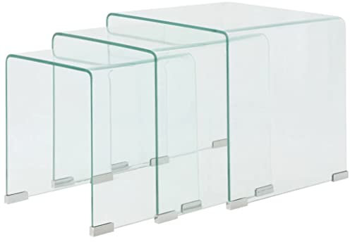 Woonisher Dreiteiliges Satztisch-Set aus gehärtetem Glas Transparent Table Basse Salon Petite Table Jardin de