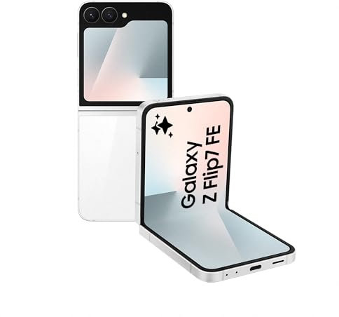 Samsung Galaxy Z Flip7 FE AI Phone, Foldable Design, Wide Cover Screen, 50 MP Camera, Smooth Processor, 128GB Storage, 8 GB Memory, White, 3 Year Samsung Extended Warranty (UK Version)