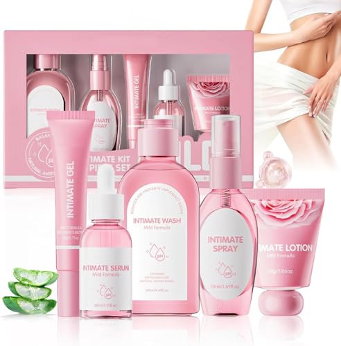 Gel Intime Lavant & Soin Complet,Nettoyant Intime,Kit 5-en-1 pH Neutre pour Hygiène et Hydratation,Lotion, Sérum, Spray,Apaise les Sécheresses et Irritations Soin Quotidien ou Nuit, Parfum Léger