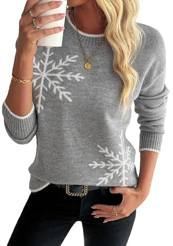 Demegimi Maglioni Natalizi Donna Pullover Natale Maglietta a Manica Lunga Maglione Snowman Natalizio Fiocco Neve Alce Girocollo Donna Maglione Festa Natale