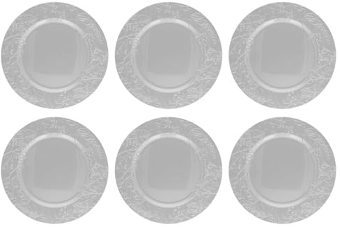 Acan Tradineur - Pack de 6 Bajoplatos Redondos Navideños Reutilizables - Diseño de Muérdago - Fabricado de plástico - Ideal para presentaciones de Dulces, Pasteles, etc. - Ø 33 cm - Color Plata