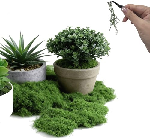 HattusaShield 50g Musgo Artificial Decoracion, Musgo Falso Decorativo para Manualidades Mit Pinzas para Decoración de Paredes, Pascua Acuarios y Modelismo(Verde Oscuro)