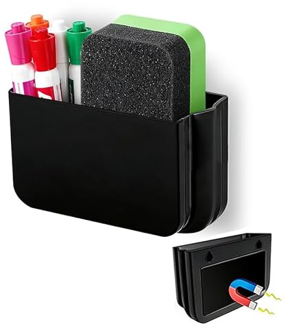 FRETONBA Porte-stylos Magnétiques Pliable, Porte Marqueur Magnétique | Boite Aimantée pour Réfrigérateur, Tableau Blanc, Casier, Noir