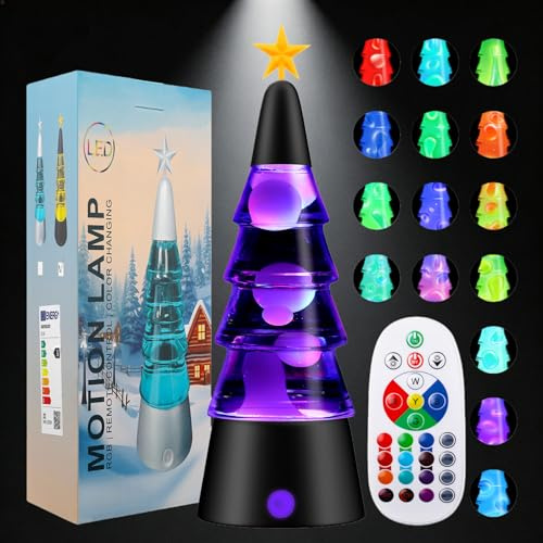 LampGreen Lampe à Mouvement Liquide 30cm En forme de Sapin de Noël avec Télécommande, Lampe Ambiance LED pour Décoration de la Chambre à Coucher et les Décorations de Noël-Base Noir