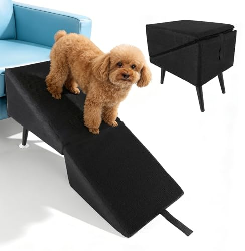 Escalera para perros plegable, antideslizante y suave escalera para mascotas para algodón y lino para sofá y cama, escalera para mascotas para perros pequeños y gatos, plegable como reposapiés, 74,5 x