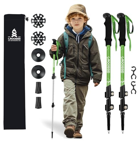 Adjustable Kids Hiking Poles for Trekking, Lightweight Walking Stick | 2-Pack, Aluminium, Collapsible, Telescopic Nordic Trekking Poles with Quick Lock System, EVA Grips for Boys, Girls, Children