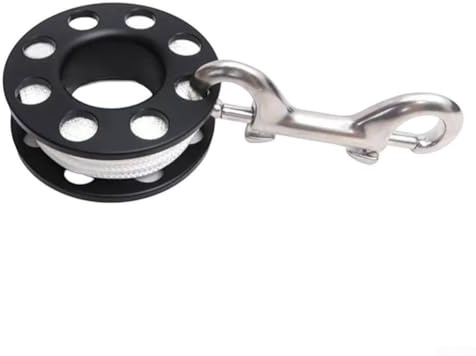 Zilimontt Carrete de carrete de dedo para buceo, carrete de línea de acero de nailon de 15 m, 30 m, 50 m, con cierre de gancho doble de 90 mm, diseño plegable compacto para navegación submarina y