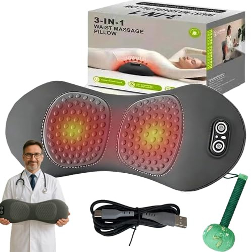 3-i-1 ryggterapi, trippelfusions ryggmassager med värme, vibration, traktion, 135° gyllene krökning, elektrisk ischiasmassager för smärtlindring, bärbar och uppladdningsbar (grå)