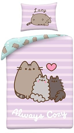 Pusheen Always Cozy Funda Nórdica Cama 90 140x200 + Funda Almohada 70x90 | Ropa de cama reversible | Microfibra ultra suave | Stormy y Pip | Licencia oficial | Regalo niña & adolescente | Idea regalo