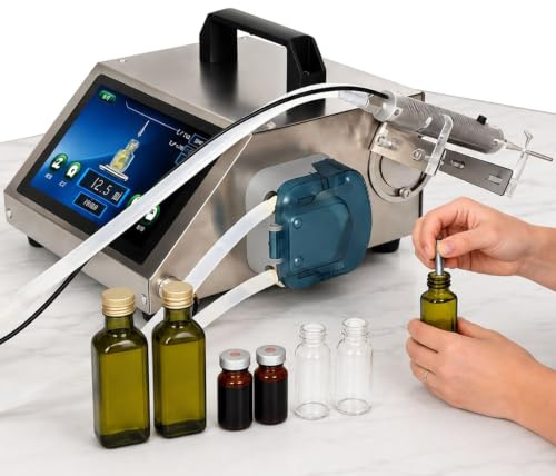 Automatisk Vätskefyllningsmaskin med Digital LCD-Pekskärm och Timer HD1360 | 3 Munstycken på 1,5, 2,4 och 4,0 mm samt Öppning ≥ 2 mm för Parfymflaskor, Kosmetikbehållare, Bläck och Prover