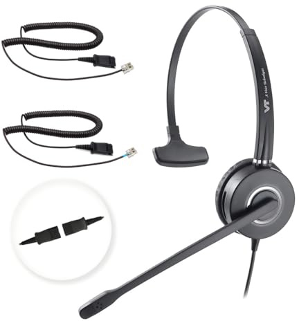 VT Telephone-Headset Microphone Noise-Cancelling Headphone QD - Quick Disconnect Call Center Headset with RJ09 Cables Compatible with Polycom,Yealink,Grandstream,Snom,Fanvil,Mitel Phones (Mono)