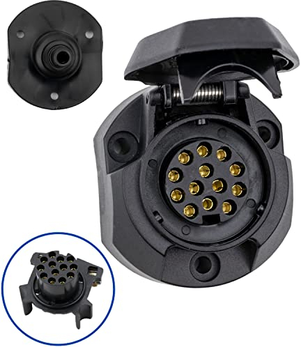 13+1 polige Steckdose, 1 Pack, Hartplastik-Gehäuse, mit Abschaltautomatik, 13 pol Steckdose nach ISO 11446 genormt, Steckanschluss für 12V Systeme, 13pol Buchse mit Klappdeckel, 13 pin Socket