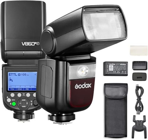 Godox V860III-F Flash Puissant pour Fujiflim, 76Ws GN60 HSS 1/8000s 2.4G sans Fil Speedlite avec 480 Flashs Full Power et 10 Levels LED Modeling Lampe pour Caméra Fuji