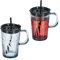 Relaxdays Trinkgläser 2er Set, Getränkebecher mit Deckel & Strohhalm, Smoothiebecher 450 ml, Glasbecher Henkel, grau