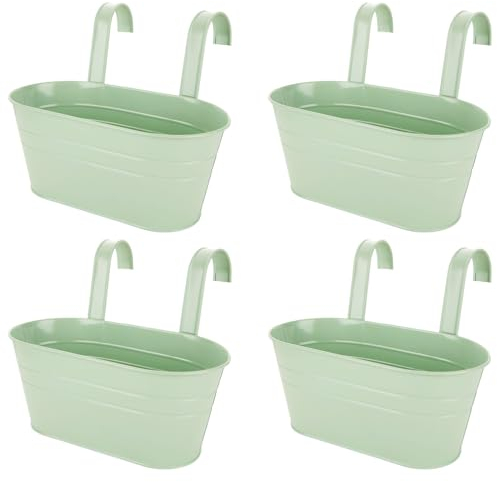 LDHHYH 4PCS Hanging Plant Pots,27.5cm Over Fence Planters for Balcony Railing, Metal Fence Hanging Planters with Detachable Hook & Drain Hole, Hanging Planters Pot for Railing Fence Balcony Garden
