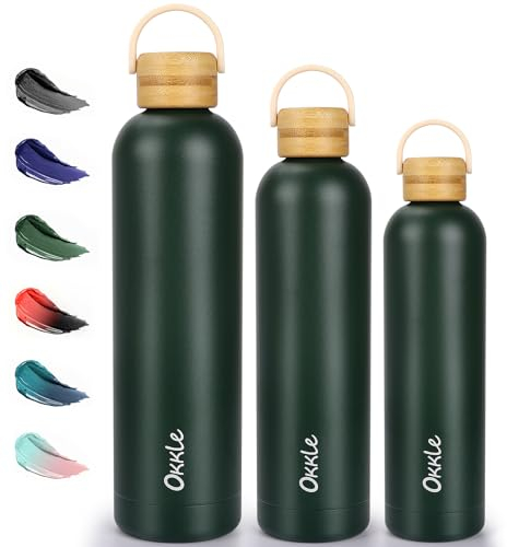 Borraccia in acciaio inox con manico, tappo a prova di perdite, 750 ml, thermos, senza BPA, in acciaio inox, isolata, adatta per l'anidride carbonica, 12 Hrs caldo/24 Hrs freddo