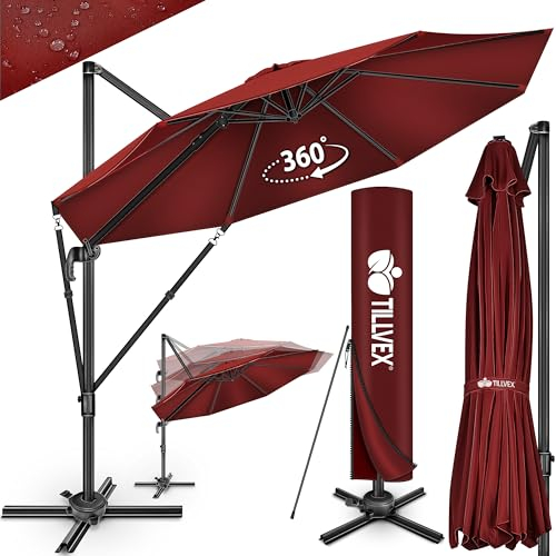 tillvex® Parasol Déporté Hexagonale 330 cm Premium avec Manivelle et Housse | Protection Contre le Vent | Réglable sur 7 Positions | Aluminium Pivotant à 360°