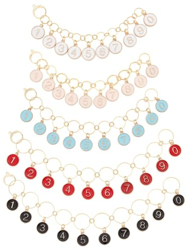 BENECREAT 5 Pcs 5 Styles Brass Link Knitting Row Counter Chains, 0~9 Enamel Number Stitch Markers Row Counting for Knitting Weaving Sewing Accessories