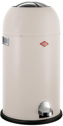 Wesco Kickmaster Abfallsammler in der Farbe sand matt, pulverbeschichtetes Stahlblech, eingebauter Dämpfer, 33 Liter Volumen, großer Einwurf